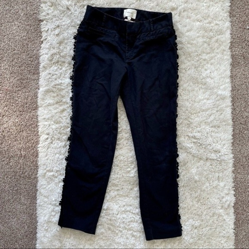 Elevenses Anthropologie Navy Blue Floral Applique Tuxedo Pants